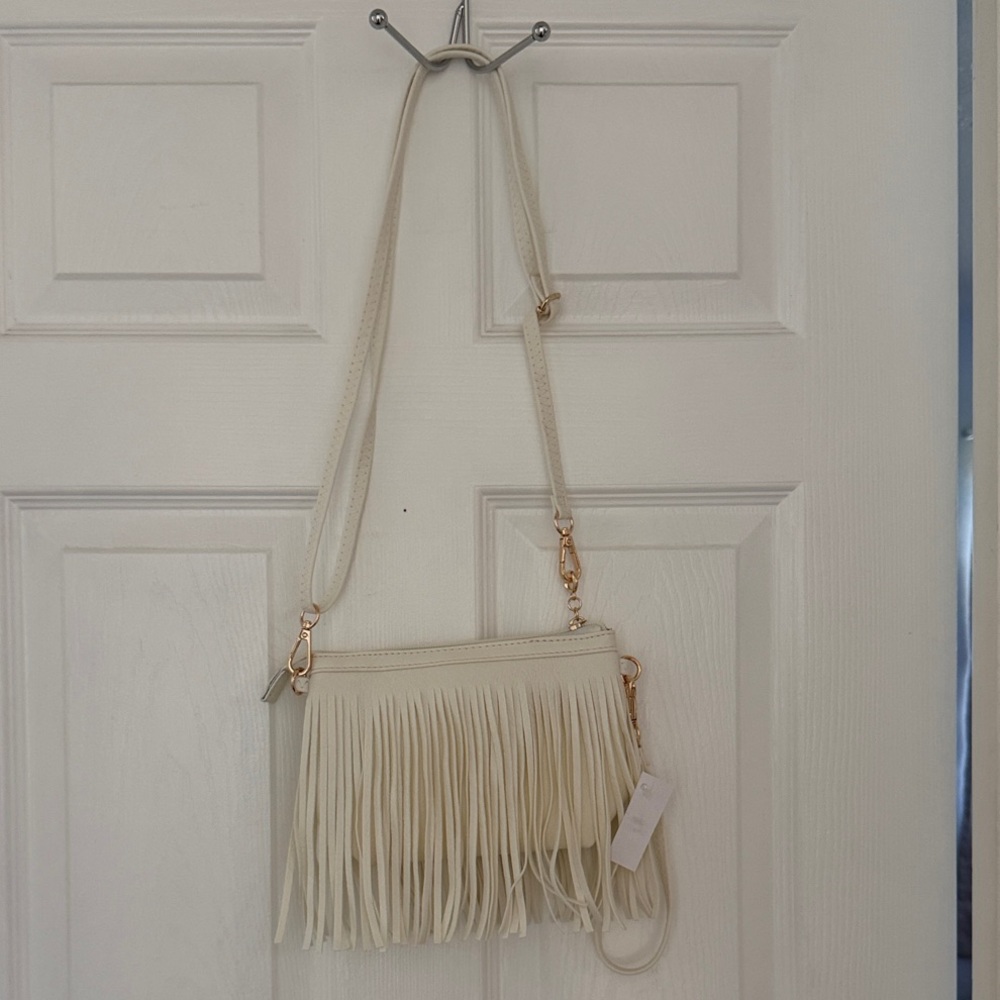 Elegant Cream Fringe Crossbody Bag